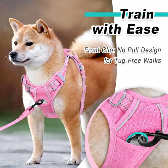 BARKBAY Dog Harness No Pull Mesh for Large Dogs - Adjustable, Reflective, Comfortable, No Choke, Heavy-Duty - Perfect for Outdoor Training, Walking, and Hiking - Strong & Durablee - XL & Pink Mesh