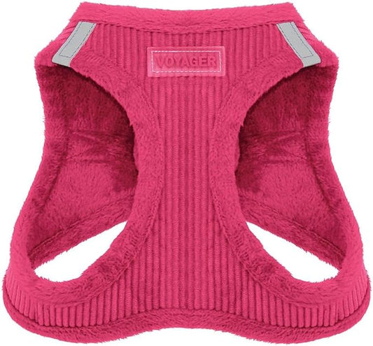 Best Pet Supplies - All Weather Plush, Reflective, No Pull Harness for Small, Medium Dogs, Cats - Secure with Hook & Loop Fastener, Buckle, Double D-Rings - Fuchsia Corduroy, XS