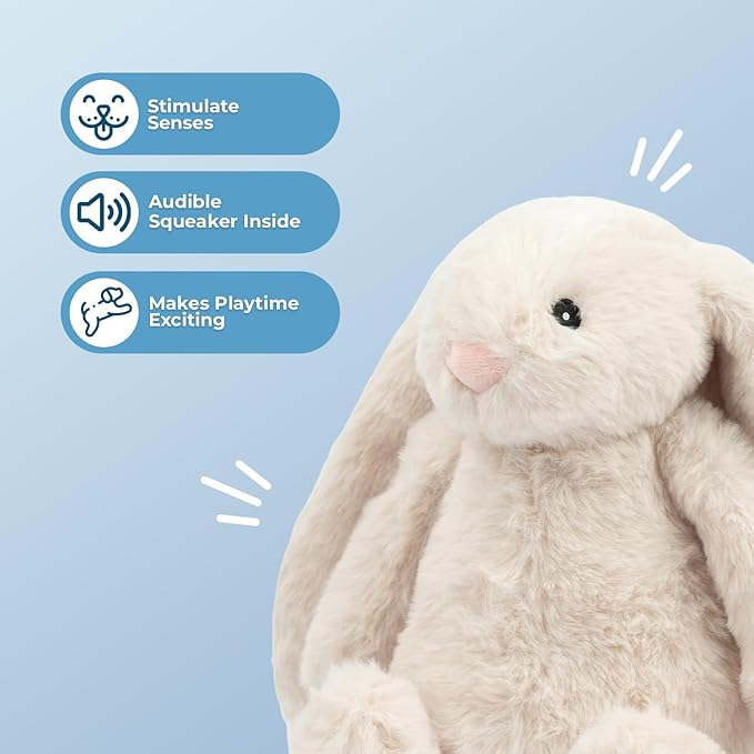 Best Pet Supplies Interactive Squeaky Dog Chew Toy, Ideal Dog Toys for Chewers, Small, Medium & Large Dogs, and Fetch Lovers - Bunny (Beige), Small