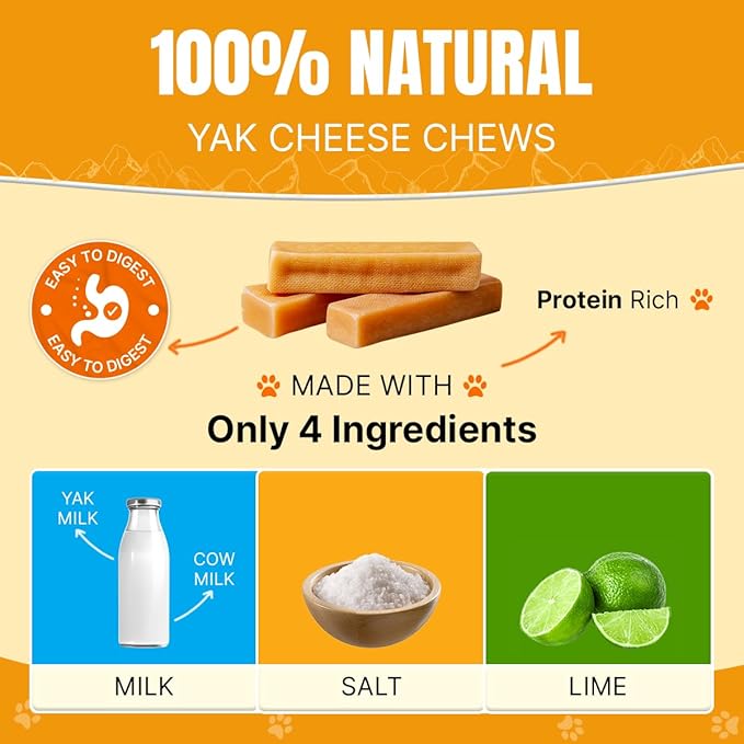 Tibetan Yak Cheese Dog Chew Sticks - Natural, Handmade, Long-Lasting, Easy to Digest, Ideal for Medium Dogs and Aggressive Chewers, Rawhide,Grain and Gluten Free, Keeps Dogs Busy, 3 Chews