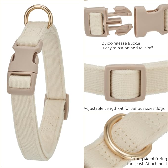 Soft Corduroy Fibric Dog Collar, Quick Side Release Buckle, for Large Dogs.(White,Large:17-26")
