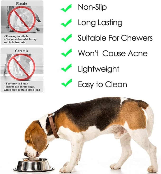 Stainless Steel Dog Bowls, 3.5 Cup/28oz Cat Bowl Water and Food with Rubber Base, Pet Bowls for Large Dogs, 3Pack