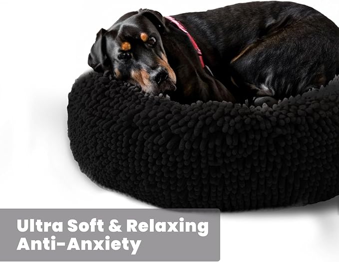 Muddy Mat® Cloud K-9 Bed for Dogs & Cats, Soft & Relaxing Donut Dog Bed, Chenille Material, Removable Cover, Washable & Dryer Safe–Black Large(40'x40')