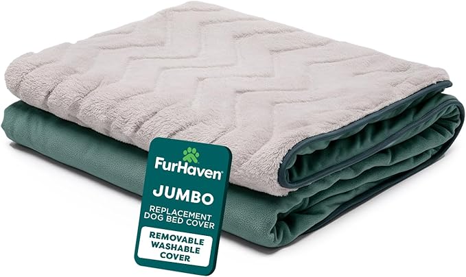 FurHaven Dog Bed Cover Replacement, Sofa-Style Design with Soft, Breathable Fabric for Cozy Comfort, Machine Washable, Jumbo XL, Plush & Velvet Waves, Celadon Green