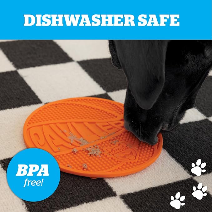 BigMouth Inc Basketball Lick Mat for Pets, Non Slip Silicone Enrichment Pad for Dogs Cats, Slow Feeding Anxiety Relief During Grooming Bathing Training, Treat Dispensing Textured Surface