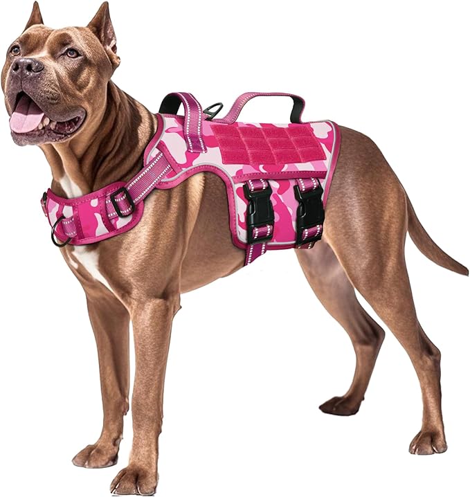 Dog Harness for Large Dogs Heavy Duty, No Pull Tactical Dog Harness with Molle System, Easy On and Off Service Dog Vest, Breathable Padded, Adjustable Reflective Pet Vest for Walking Hiking Training