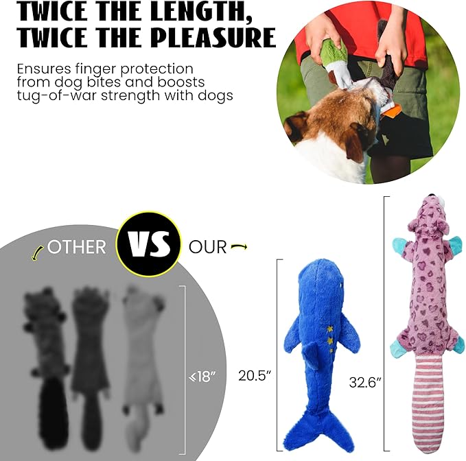 Nocciola 2-in-1 No Stuffing Crinkle Dog Toys with Soft and Durable Fabric, Holds Water Bottles, 2 Extra Long & 3 Regular Size Stuffless Squeaky Dog Toys for Small to Large Dog