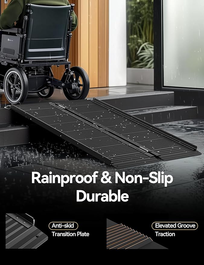 Black Aluminum Ramp 4FT, With Non-Slip Surface Wheelchair Ramp, Folding Portable Wheelchair Ramps for Home Steps,Scooter Ramp for Car, Stairs, Doorways, Curbs, 800 LBS Weight Capacity, 28.3" W x 48''L