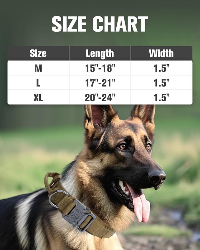 Joytale Tactical Dog Collar with Handle, Adjustable Heavy Duty Military Collar with 2 Patches for Training, Suitable for Large Dogs, Khaki, L