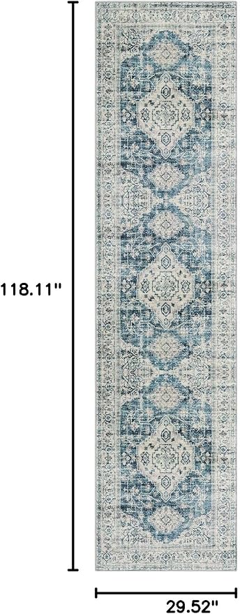 Lahome Oriental Hallway Runner Rug, 2.5x10 Washable Runner Ultra-Thin Hallway Rug for Bedroom Entryway, Soft Long Carpet for Kitchen Bathroom ?랰aundry Room, Blue