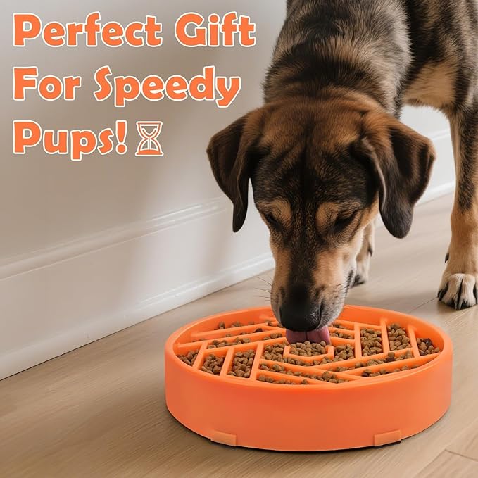 TOBYTO Slow Feeder Dog Bowls Large Medium Breed,Anti-Choking Slow Eating Dog Food Bowl,Non Slip Pet Slower Food Feeding Bowls Large Puzzle Slow Feeder Bloat Stop Maze Dog Dishes,Orange