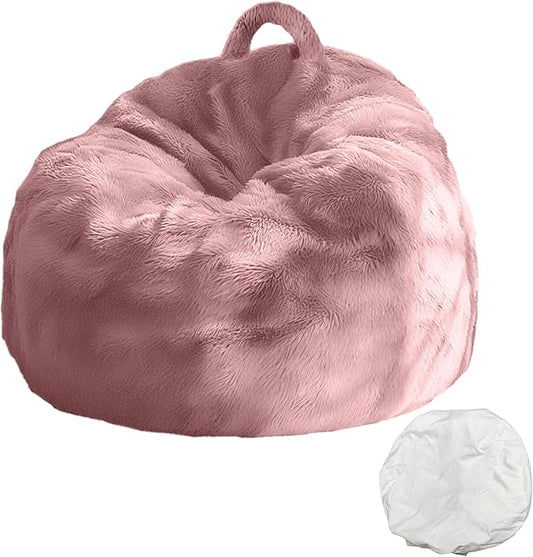 Bean Bag Chair Cover 4FT Fluffy Soft Velvet Storage Sofa, DIY Floor Giant Fur Bean Bag Chair Cover for Kids & Adults, Machine Washable, Upgrade Durable Zipper No Fillers, Rubber Powder