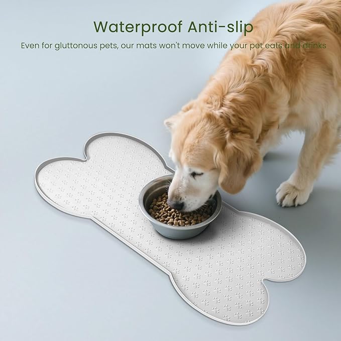Dog Food Mat Anti-Slip Silicone Dog Bowl Mat Thicker Pet Placemat Waterproof Cat Feeder Pad with Raised Edge Puppy Kitten Feeding Mats Suitable Small Medium-Sized Dogs Cats Eating Tray