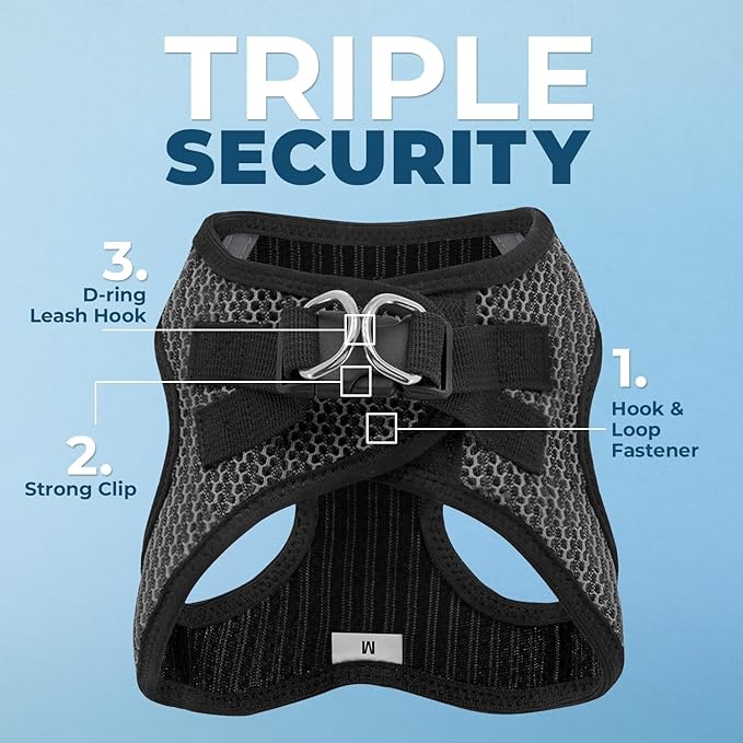 Best Pet Supplies - All Weather Mesh/Plush, Reflective, No Pull Harness for Small, Medium Dogs, Cats - Secure with Hook & Loop Fastener, Buckle, Double D-Rings - Gray 2-Tone, M