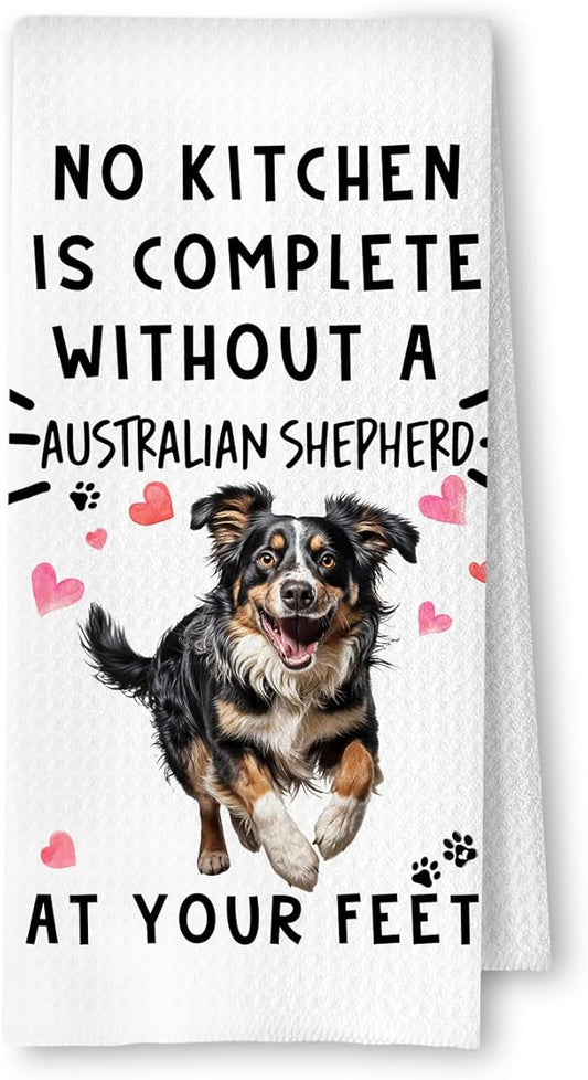 Australian Shepherd Funny Dog Kitchen Towels - A Kitchen is Not Complete Without A Australian Shepherd Dish Waffle Weave Hand Towels for Home Bathroom,16×24 Inch