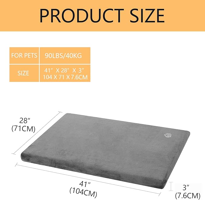 EMPSIGN Stylish Dog Bed Mat Dog Crate Pad Mattress Reversible (Cool & Warm), Water Proof Linings, Removable Machine Washable Cover, Firm Support Small to XX Large Dogs, Grey,XL(41''''*28''''*3'''')