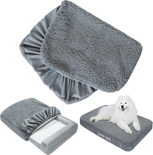 Dog Bed Covers 2 Pack Soft Plush Replacement Washable, Waterproof Pet Mattress Bed Liner Grey 30x20 Inches, for Dog/Cat, Cover Only