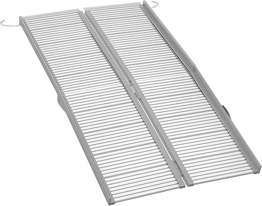 HOMCOM Wheelchair Ramp 5FT, FSA HSA Eligible Foldable Aluminum Threshold Ramp with Non-Slip Surface and Handle, 600lbs Weight Capacity, Suitcase Handicap Ramp for Home, Doorways, Curbs, Steps