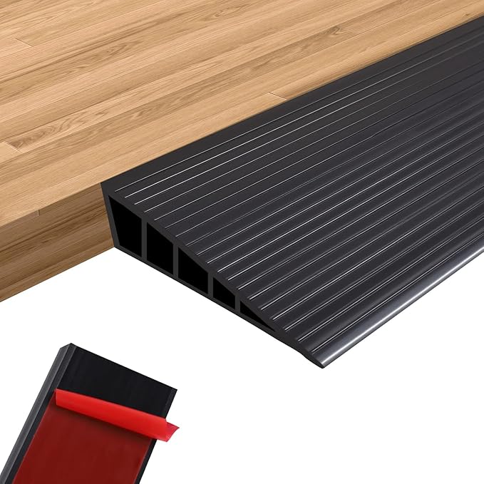 Threshold Ramps for Doorways Self-Adhesive 80'' L Floor Transition Strips 4/5" Rise Ramps for Wheelchairs for Home, Door Threshold for Home Steps (Black)