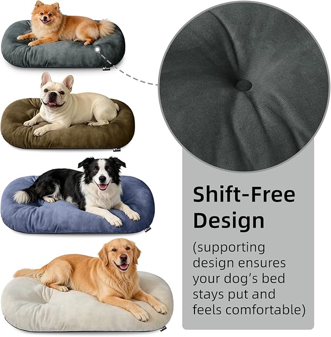 Dog Bed for Small Dogs & Cats 23”x17”, Non-Slip Washable Faux Silver Fox Fur Crate Pad, Durable Oval Pet Mat,Dark Grey