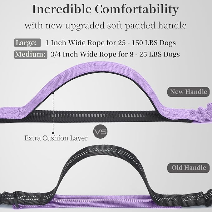 iYoShop Hands Free Dog Leash with Zipper Pouch, Dual Padded Handles and Durable Bungee for Walking, Jogging and Running Your Dog (Lavender, 8-25 lbs, Medium)