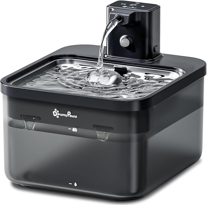 DownyPaws Cat Water Fountain Stainless Steel Cordless, 84oz/2.5L Fursink Wireless Pet Water Fountains for Cats Indoor, Battery Operated Cat Drinking Fountain, Ultra Quiet Pump, BPA-Free, Black
