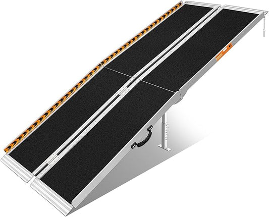 FACHNUO 8 Feet Portable Wheelchair Ramp, Non-Skid Aluminum Handicap Ramps with Handle, Folding Threshold Wheel Chair Ramp for Home Steps, Stairs, Entry, Threshold, Doorways, Scooter, 800LBS Capacity