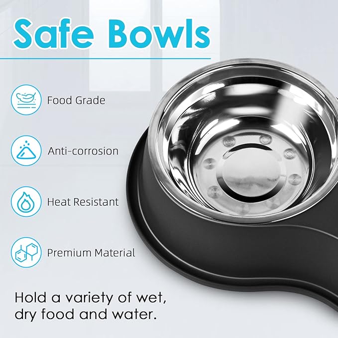 Dog Bowls Large Double Dog Water and Food Bowls Stainless Steel Bowls with Non-Slip Resin Station, Pet Feeder Bowls Food Dish for Small Medium Large Dogs Cats