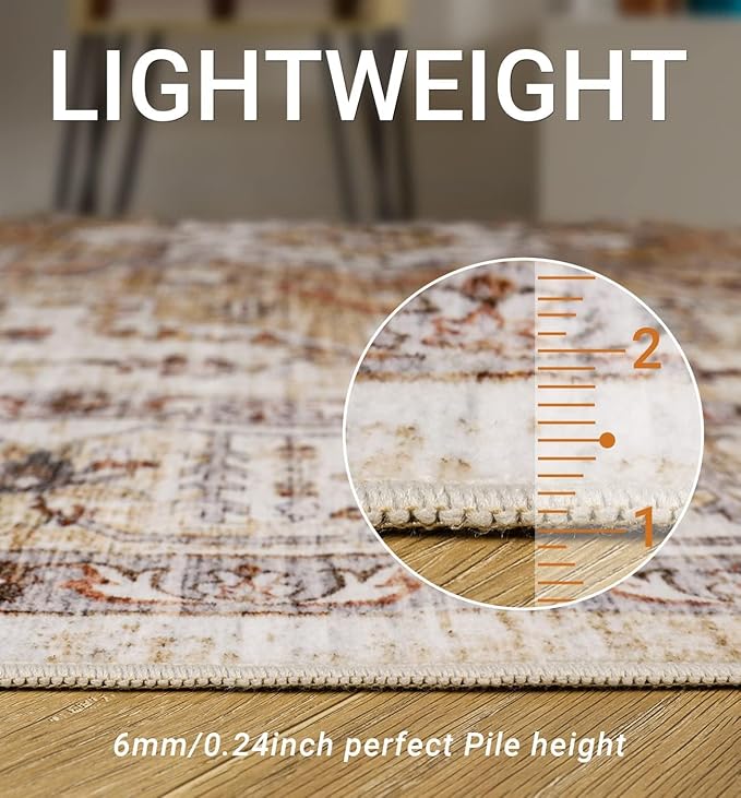 2'6" x 14'Non Slip Runner Rugs - Runners for hallways, Kitchen,Entryway,Stain Resistant Washable Rugs for Bedroom, Indoor Vintage Area Rugs (Turmeric/Grey,2'6" x 14')