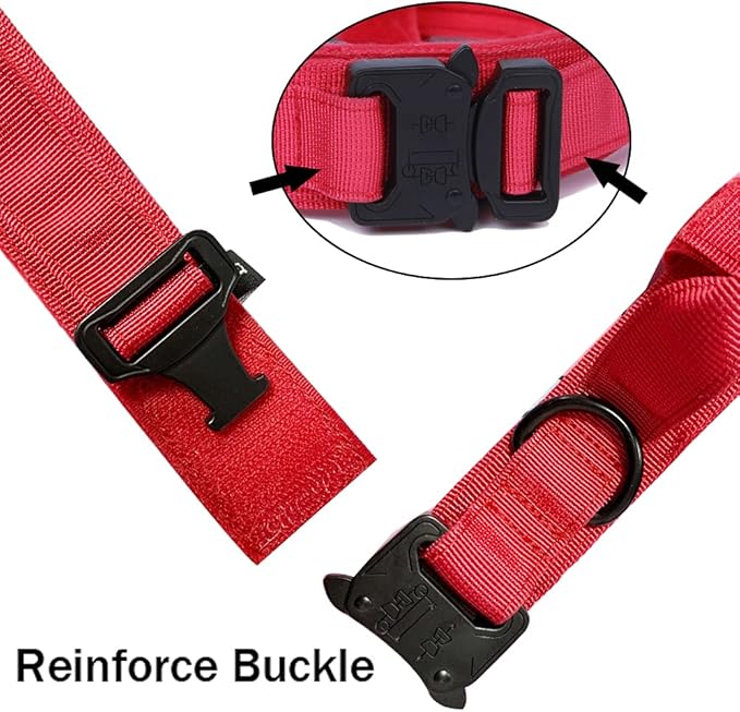 Xqpetlihai Tactical Dog Collar Adjustable Military Nylon Dog Collar with Control Handle and Heavy Duty Metal Buckle for Medium and Large Dogs (Red,L)