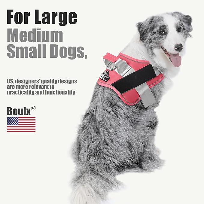 Bolux Dog Harness, No-Pull Reflective Dog Vest, Breathable Adjustable Pet Harness with Handle for Outdoor Walking - No More Pulling, Tugging or Choking (Pink, M)