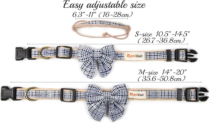 Pettsie Dog Bow Tie Collar with Matching Friendship Bracelet – Adjustable, Durable Hemp & Soft Cotton, Stylish & Comfortable for Sensitive Skin, Elegant Gift Box, Small, Dark Blue