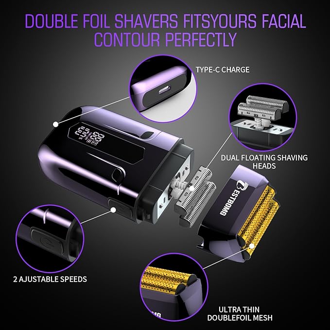 BESTBOMG® Hair Clippers for Men, Professional Hair Clippers, Beard Trimmer& Rechargeable Shaver Set, Metal T-Blade, LED Display, Barber Hair Cutting Kit for Men Grooming & Gifts, BS-808C (Blue)