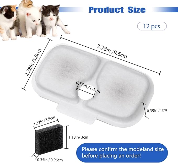 Cat Water Fountain Filter,12 packs Pet Fountain Filter Replacement for Pet Fountain,Filters Replacements fit for Petlibro Dockstream Cat Water Fountain PLWF005/PLWF115/PLWF105