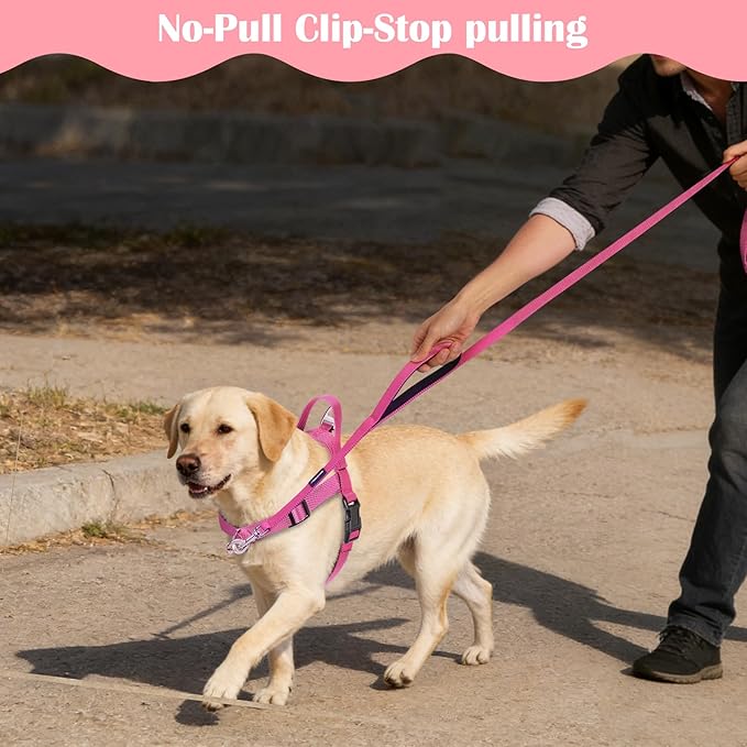 Annchwool No Pull Dog Harness with Front Clip and Easy Control Handle-Belly & Chest Adjustable Dog Harness and Leash Set for Medium Large Dogs-Heavy Duty Vest Harnesses Easy for Walking(Pink,XL)
