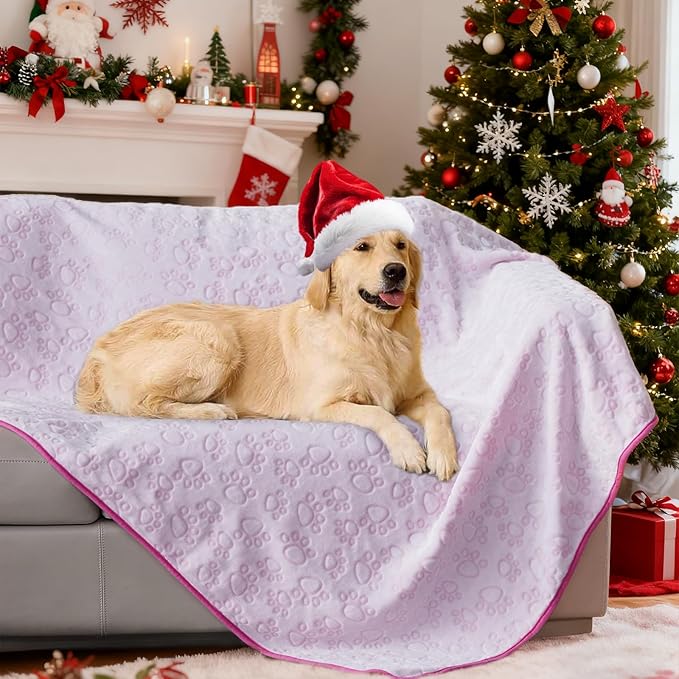 Stuffed Premium Soft Dog Blanket, Flannel Pink Stuff Cute Paw Print, 43 * 66 inches, Cat Blanket Puppy Supplies Dog Products Stuff Essentials