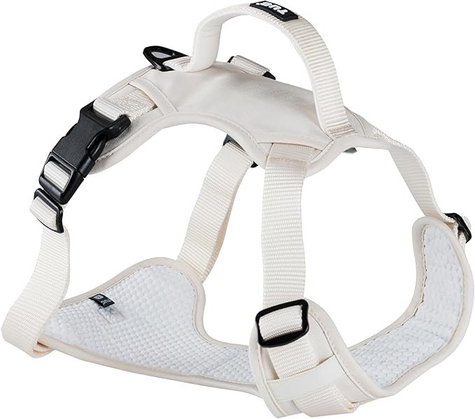 TUG Dog Harness with 2 Leash Connection Points | Adjustable, Padded, Lightweight | Handle on Back | No-Pull Front Clip (Medium, Cream)