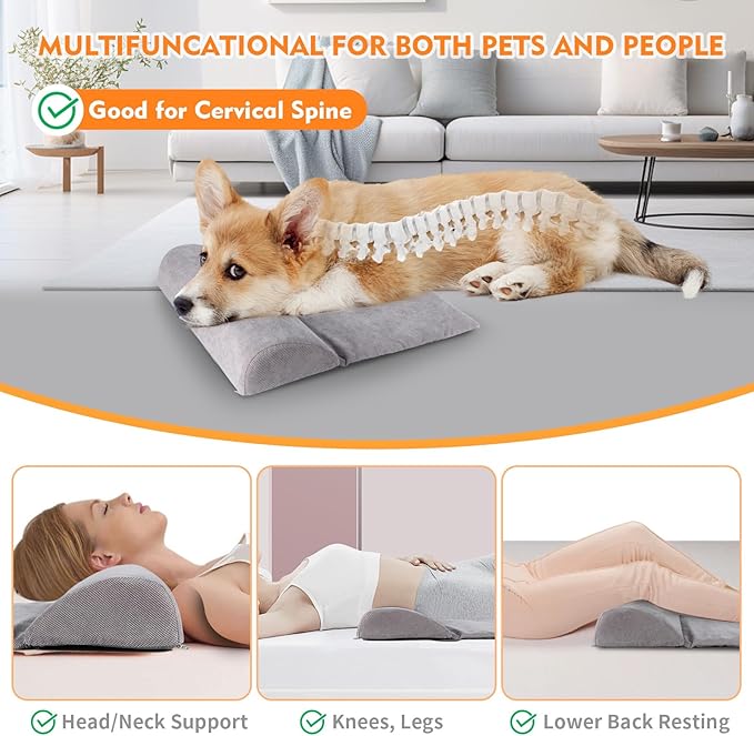 Dog Bolster Pillow with High Resilience Foam, Headrest for Medium Small Dogs, Benefit for Cervical Vertebra and Neck, Easy to Carry, Machine Washable Cover竊낰asy to Clean