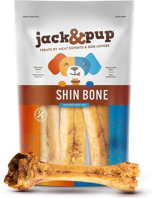 Jack&Pup 11” Shin Bones, Roasted Meaty Beef Bone for Dogs – Long Lasting Natural Dog Bones, Big Dog Bone for Large Dogs (3 Pack)