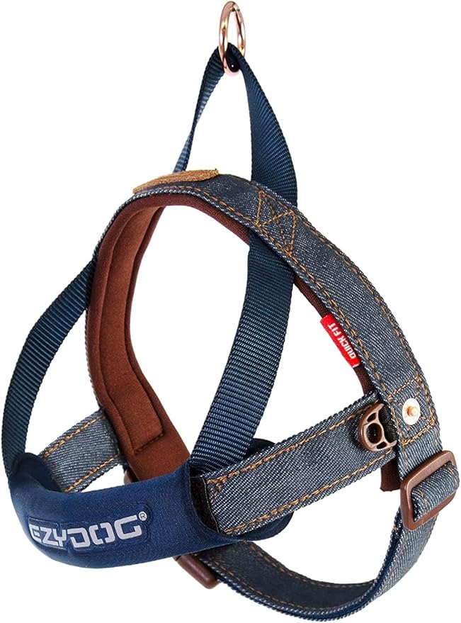 EzyDog Quick Fit Dog Harness ??No Pull Harness for Training, Everyday Walking, and Easy Control - Adjustable Fit, Reflective, and Padded (X-Small, Denim)