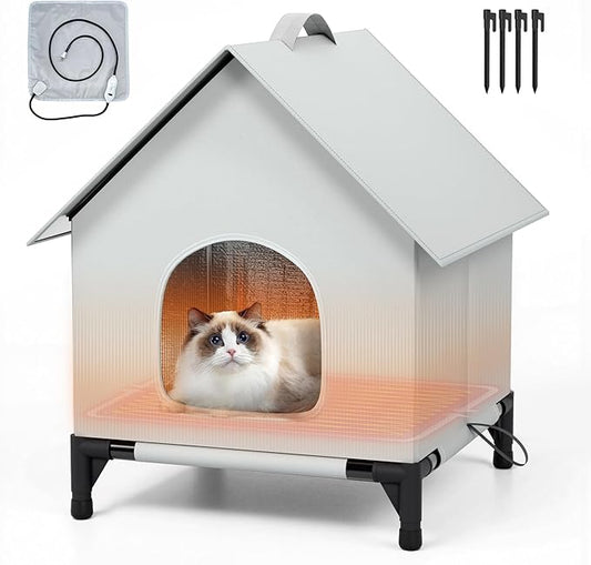 Heated Cat House with Heating Pad for Outside&Indoor,Insulated and Weatherproof,Selfwarming Cat Shelter,Large Cave Bed for Garden(18 x 18 x 24 inch,L,Heating Pad)