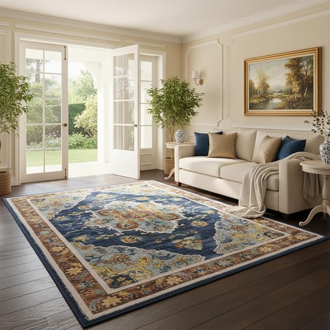 Muddy Mat짰 Mosaic 5ft x 7ft Washable Area Rugs for Living Room, Bedroom & Dining Room ??Modern Soft Low Pile Non Slip Carpet ??Pet Friendly Waterproof Foldable Rugs for Home