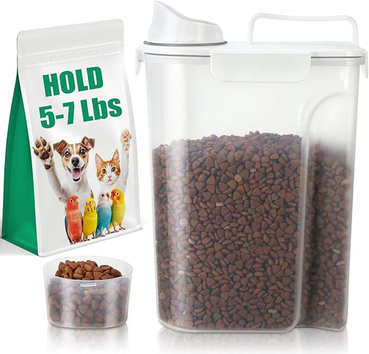 TBMax Airtight Pet Dog Cat Food Container Bird Seed Storage Container with Easy-Pouring Spout and Cup, Portable Travel Kibble Storage Dispenser for Small Animal Food Storage