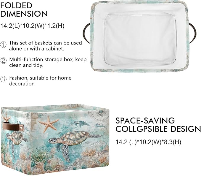 Nautical Starfish Fabric Storage Basket - Foldable, 16x12x8 Inches