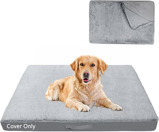 COSHNIBI Dog Bed Covers Replacement Washable,Waterproof Bed Covers Soft Plush Replacement with Zipper & Removable for Dog/Cat 44''Lx32''Wx4''H-Grey