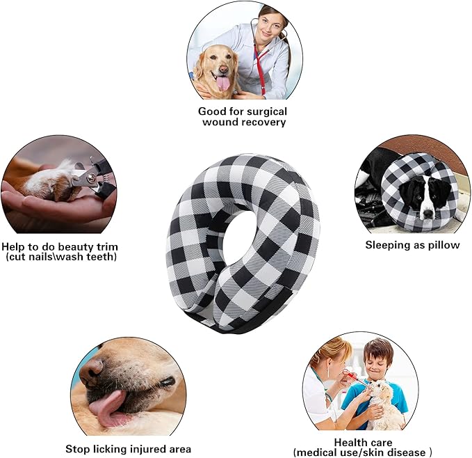 CuteBone Inflatable Dog Cone with Removable Soft Fleece Covers for Small/Medium/Large Dogs and Cats Neck Donut Collar After Surgery GWB03L