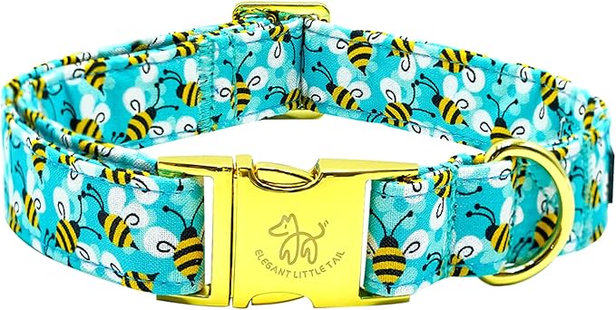 Elegant Little Tail Summer Pet Collar, Durable Bees Print Dog Collar, M, 1 Inch Width, 13.5 Inch Length, Cotton, Unique Design, Superior Durability, Perfect for Small, Medium, Large Dogs