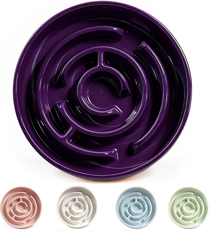 Ceramic Slow Feeder Dog Bowls with Anti-Slip, Slow Feeder & Non-Slip Design, Boredom and Anxiety Reducer, Suitable for All Breed Dogs and Cat (Ceramic-Purple)
