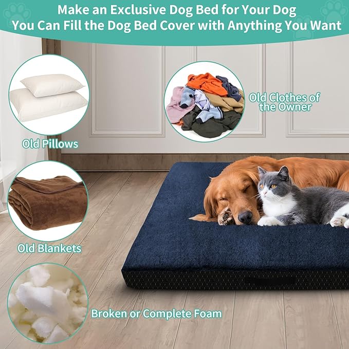 COSHNIBI Dog Bed Covers Replacement Washable,Waterproof Bed Covers Soft Plush Replacement with Zipper & Removable for Dog/Cat 30''Lx20''Wx4''H-Navy Blue