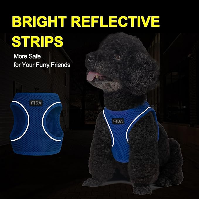 Fida Comfy Dog Harness with Leash, Soft Puppy Vest Escape Proof, Breathable Lightweight Soft Mesh, Adjustable Reflective Step-in Harness for Small Pet Walking (S, Blue)